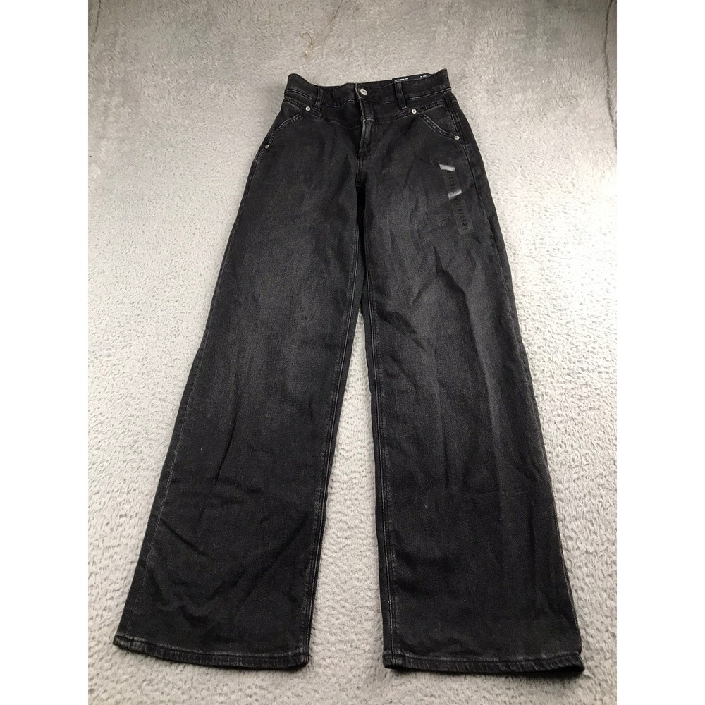 American Eagle Dreamy Drape Baggy Wide Leg Jeans Women 00 Long Black NEW NWT